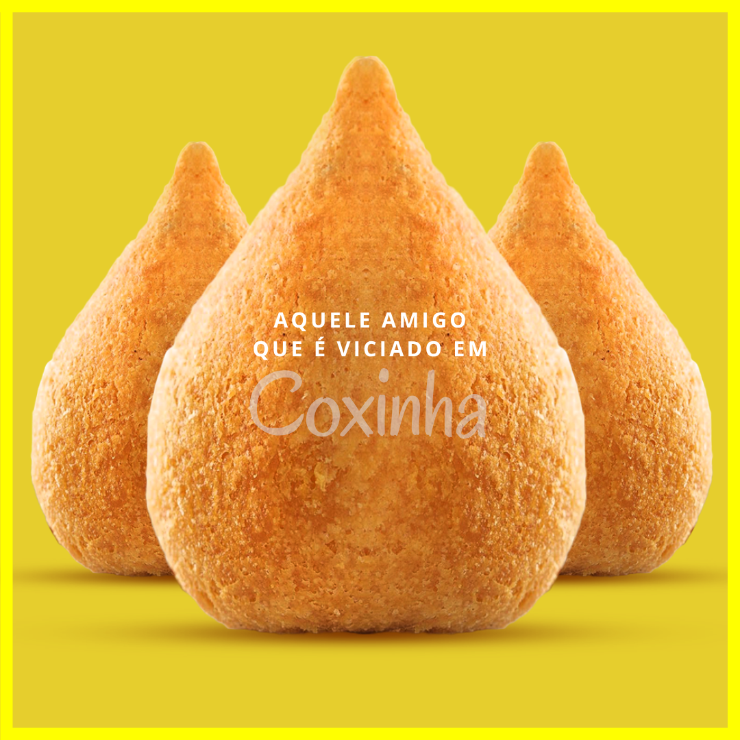 Exemplo de arte com coxinhas em fundo amarelo