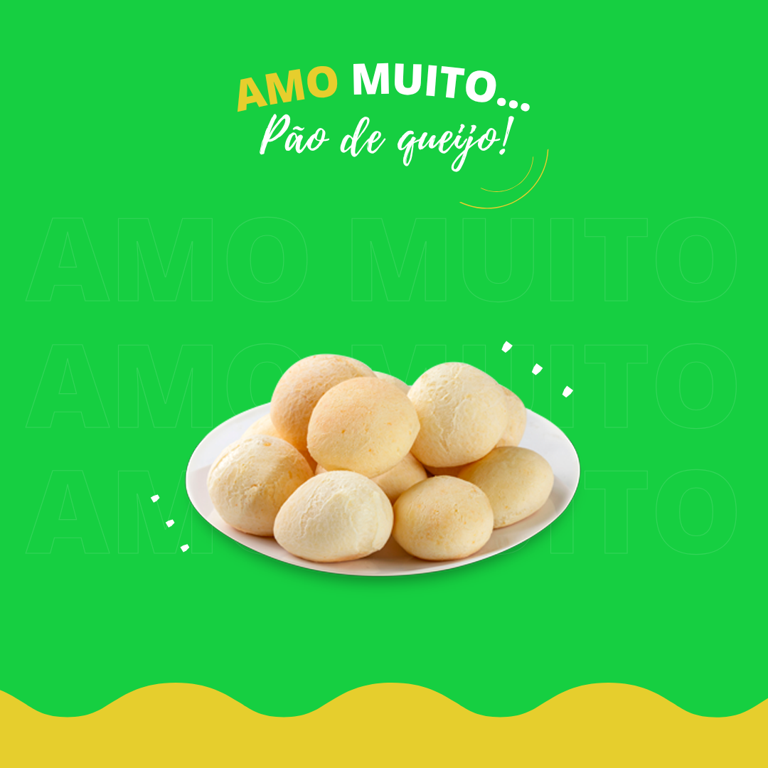 Exemplo de arte para pão de queijo em fundo verde