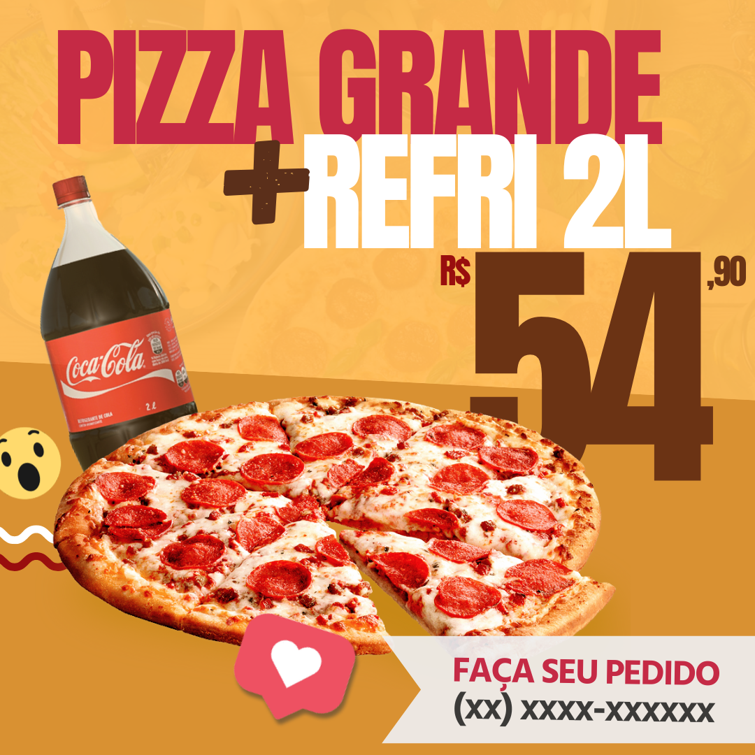 Arte pizza grande com refrigerante